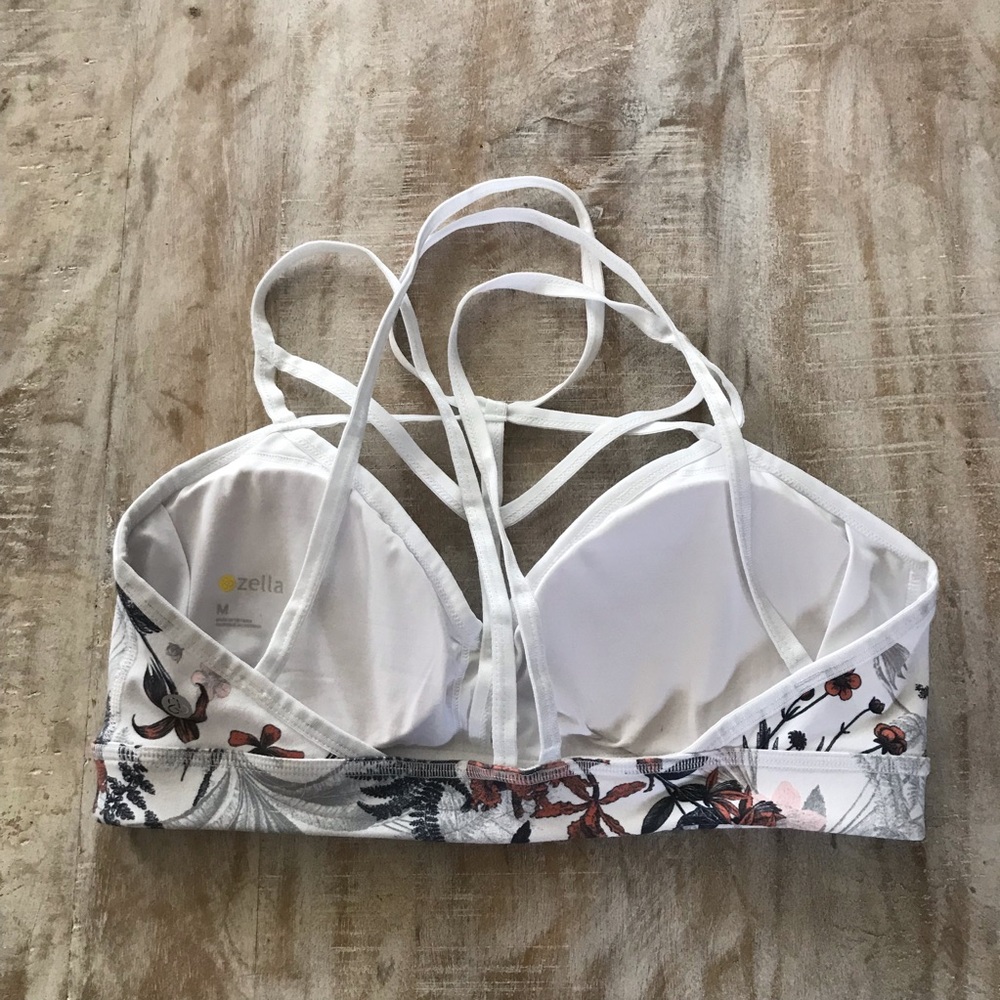 Zella Floral Print Cage Style Sports Bra {White} M - Picture 5 of 8